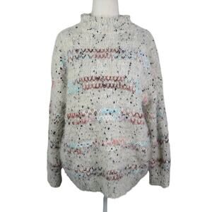 Raja Faye Mock Neck Sweater Grey Speckled Eyelash Knit Pullover XS